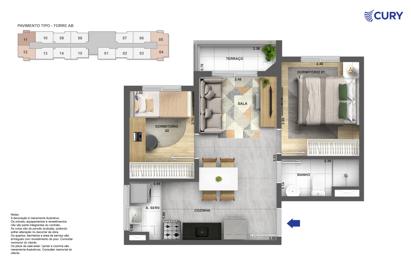 Planta do apartamento de 2 dormitórios do Singular Butantã (planta 1)